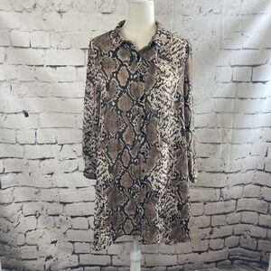 Vera and Lucy Snake Print Long Sleeve Brown Dress Womens Size Large‎